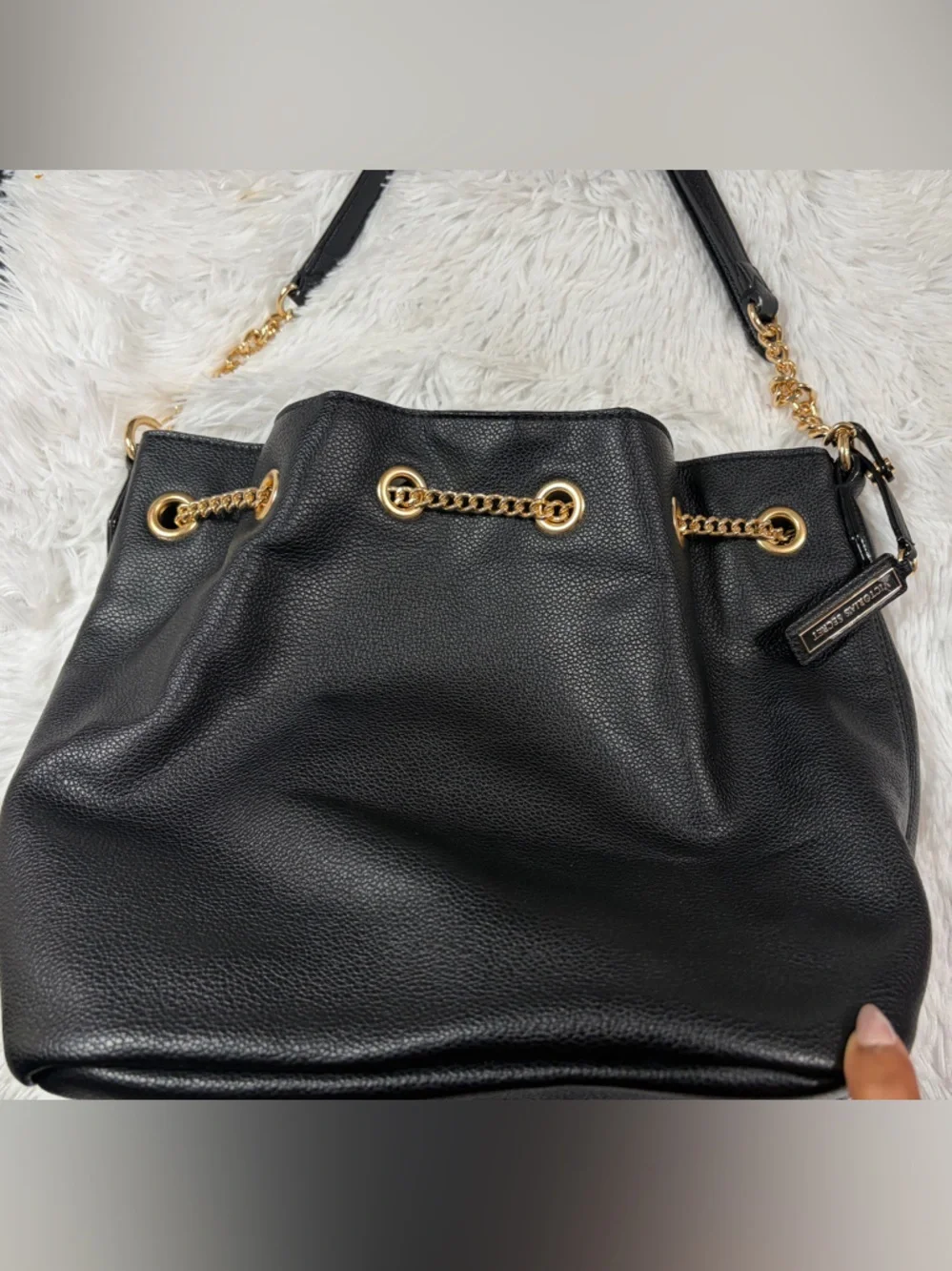 Victoria's Secret Black Drawstring Chain-Accent Hobo